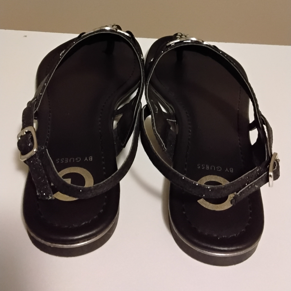 Elegant Guess Black Sandals with Silver Accents - Picture 3 of 5
